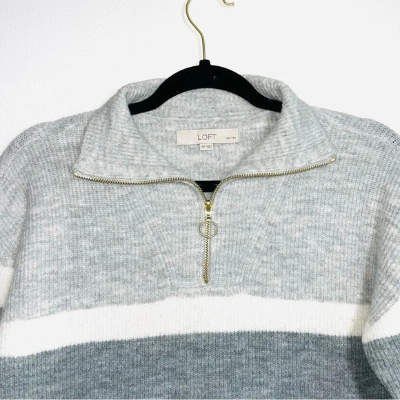 LOFT Gray & White Striped Quarter Zip Tunic Sweater Small Petite Women’s - Picture 3 of 12